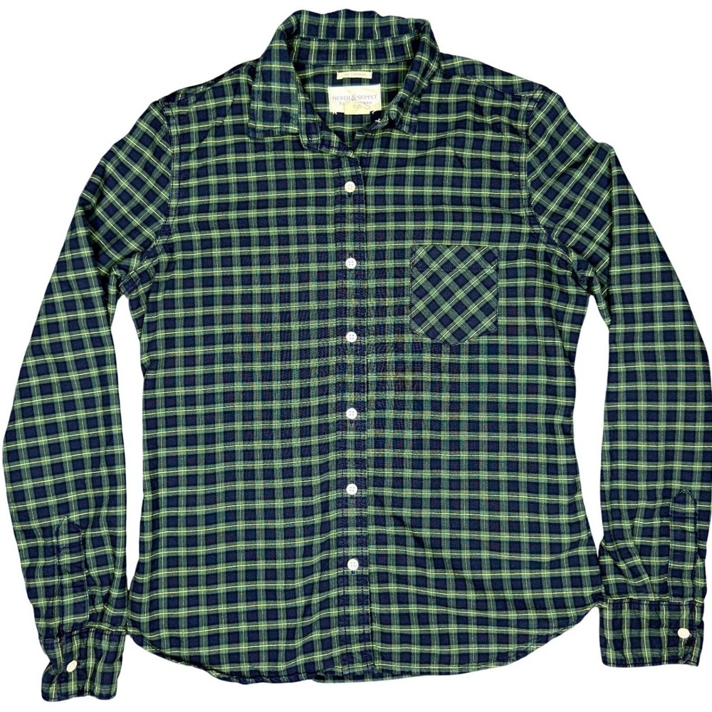 Denim & Supply Ralph Lauren Shirt M Green Navy Plaid RL Tomboy Button Down